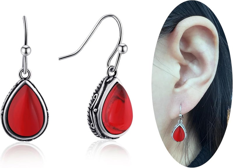 Teppdfann Store Vintage Teardrop Birthstone Dangle Earrings for Women Trendy, Gemstone Drop Earrings with Silver Hook Birthstone Jewelry for Christmas Gift - Image 1